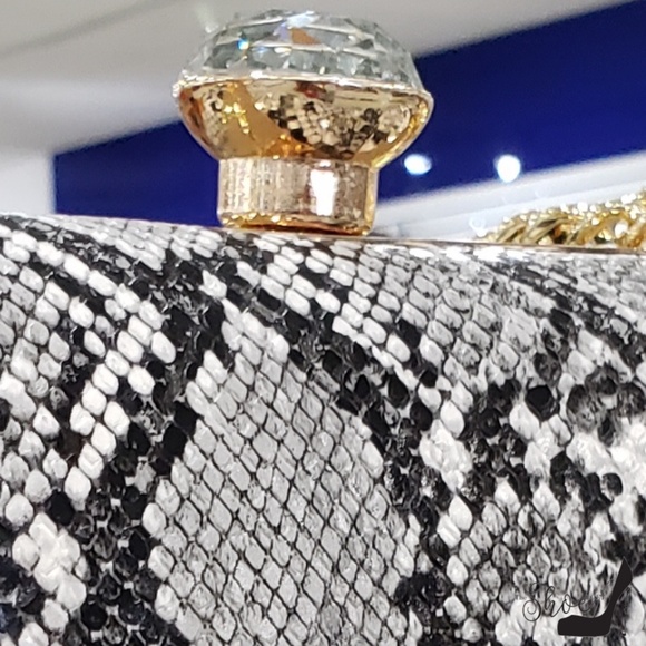 Tan Snakeskin Embossed Jewel Top Box Bag - Picture 3 of 6